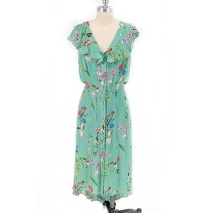NEW Parker Floral Ruffle Silk Dress Green 10 bohemian preppy summer high low